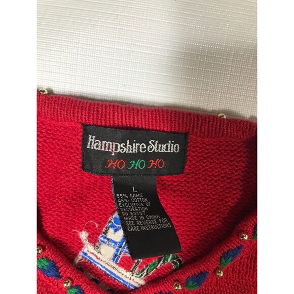 Hampshire Studio Vintage Red Embroidered Christmas Sweater Cardigan Size L - Picture 11 of 11